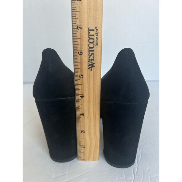 Stuart Weitzman Black Suede Almond Toe Block High Heel Slip On Pump Shoes 8.5M - Picture 9 of 11